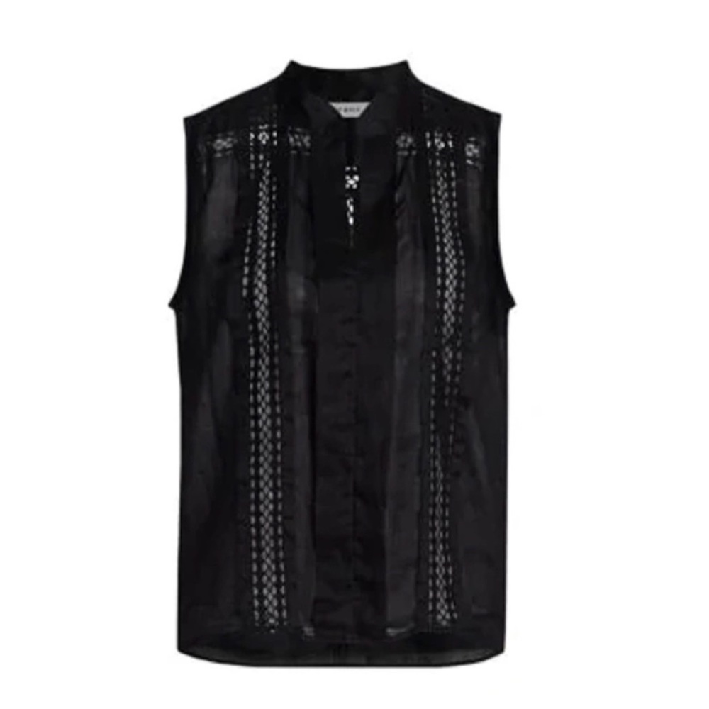 Frame Cali Ramie Lace Inset Blouse - Color: Noir / Size: Large